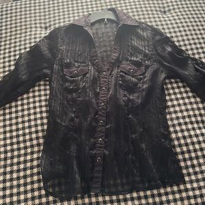 FOREVER 21 Black Sheer Button Up Shirt
